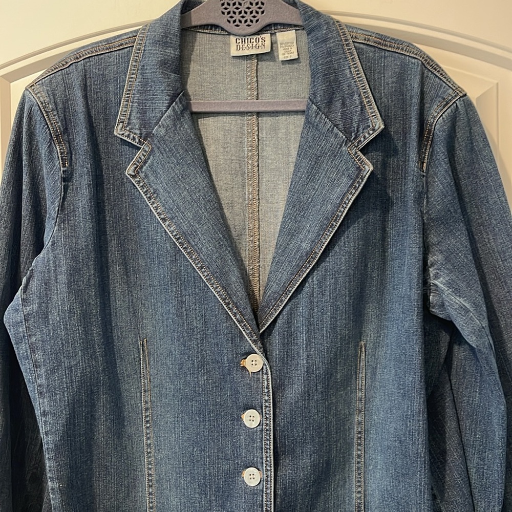 Chico's Blue Denim Button-Front Jean Jacket - Picture 2 of 6